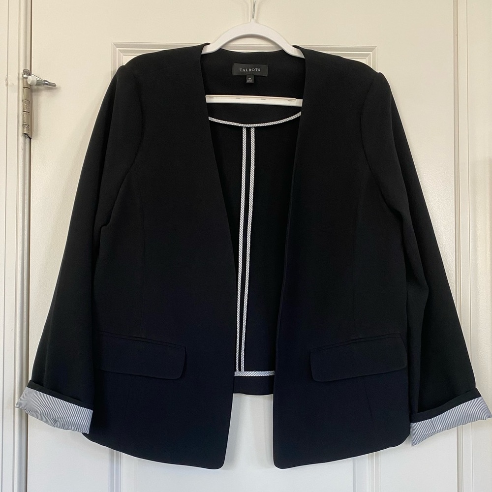Talbots Classic Black Blazer with Striped Lining